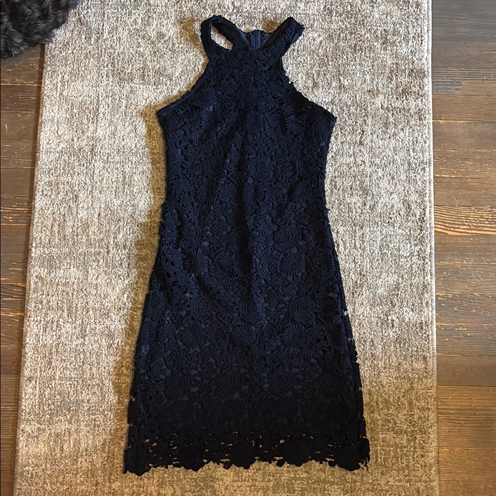 Blue Lace Halter Dress
